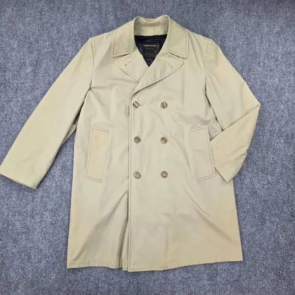 Vintage London Fog Coat Mens 40 Regular Double Breasted Wool Lined 70s Baltimore